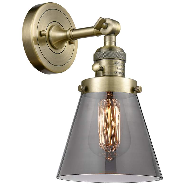 Image 1 Cone 6" Antique Brass Sconce w/ Plated Smoke Shade