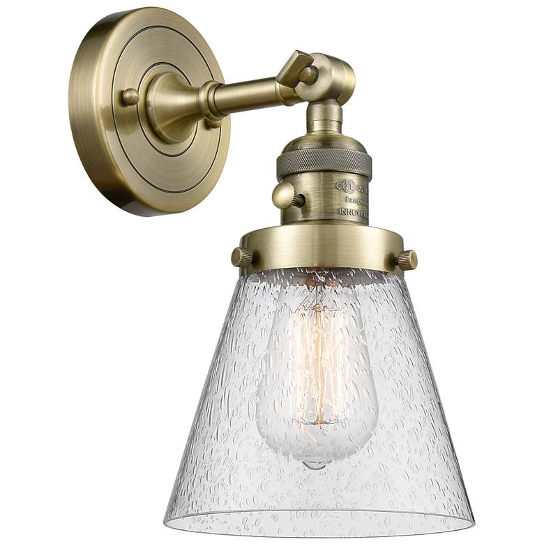 Image 1 Cone 6" Antique Brass Sconce w/ Seedy Shade