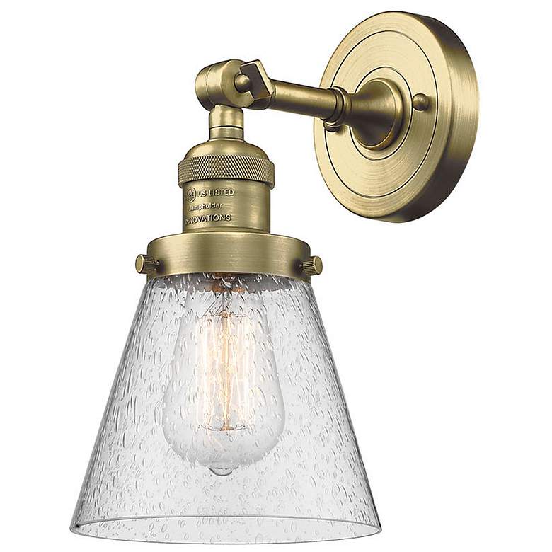 Image 1 Cone 6" Antique Brass Sconce w/ Seedy Shade