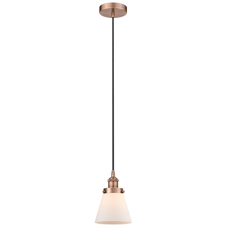 Image 1 Cone 6" Antique Copper Mini Pendant w/ Matte White Shade
