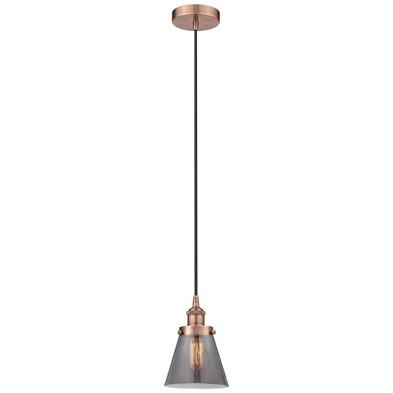 Image 1 Cone 6" Antique Copper Mini Pendant w/ Plated Smoke Shade