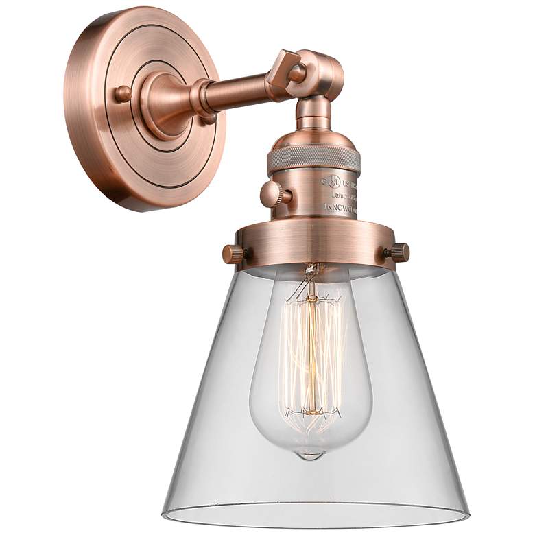 Image 1 Cone 6" Antique Copper Sconce w/ Clear Shade