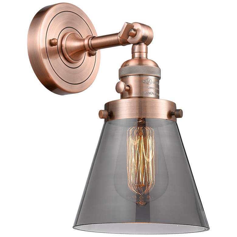 Image 1 Cone 6" Antique Copper Sconce w/ Plated Smoke Shade