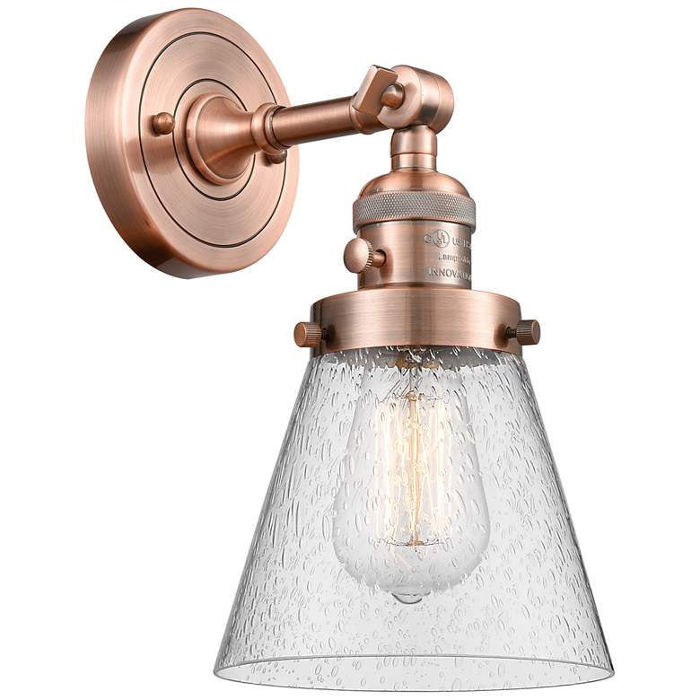 Image 1 Cone 6" Antique Copper Sconce w/ Seedy Shade