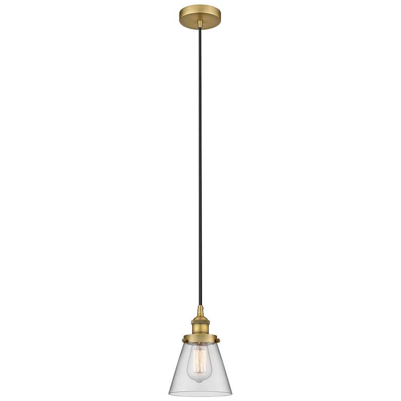 Image 1 Cone 6" Brushed Brass Mini Pendant w/ Clear Shade
