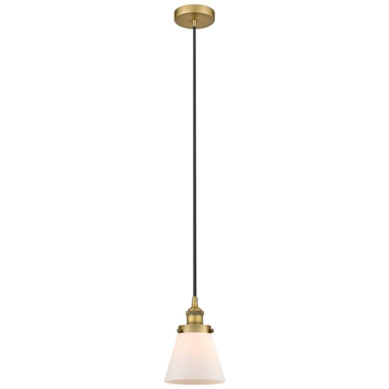 Image 1 Cone 6" Brushed Brass Mini Pendant w/ Matte White Shade