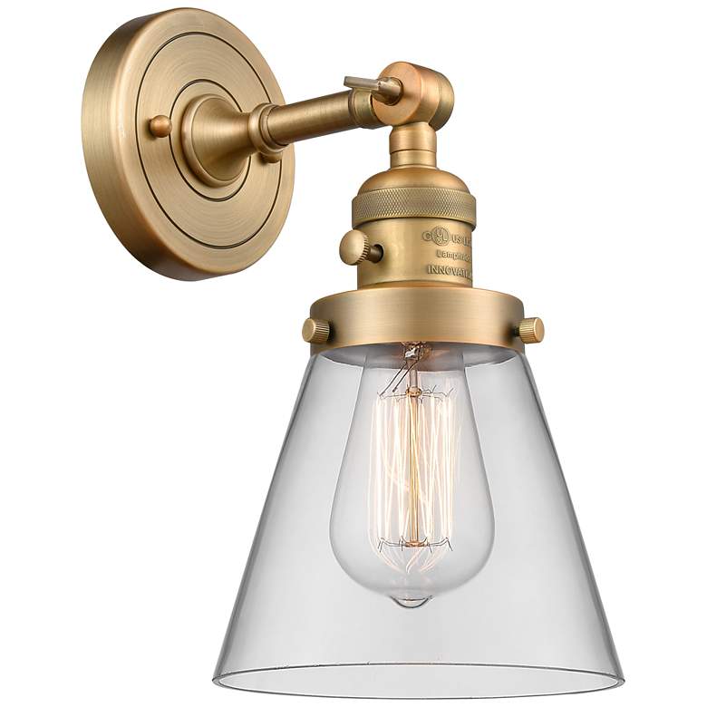 Image 1 Cone 6" Brushed Brass Sconce w/ Clear Shade