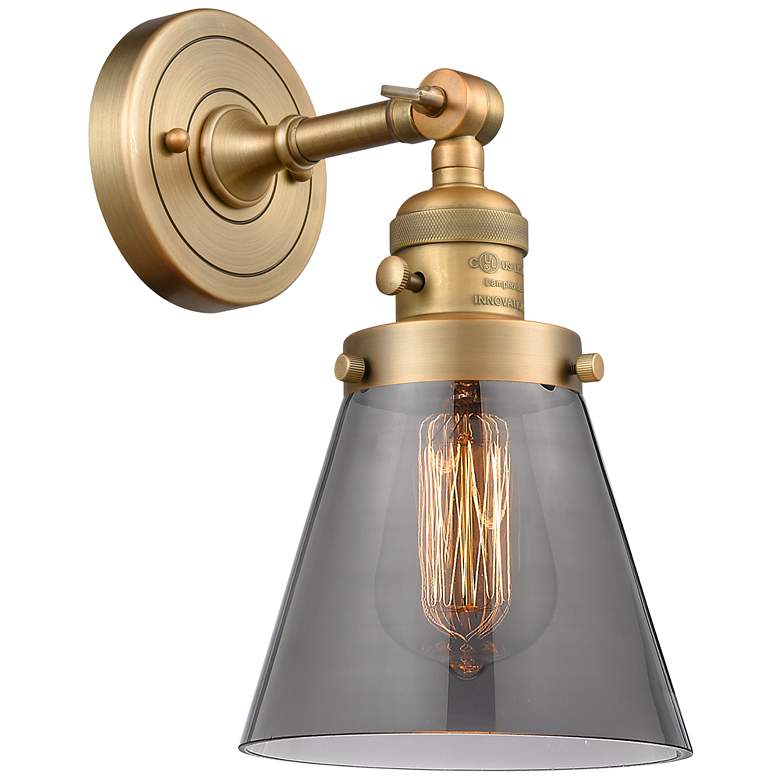 Image 1 Cone 6" Brushed Brass Sconce w/ Plated Smoke Shade