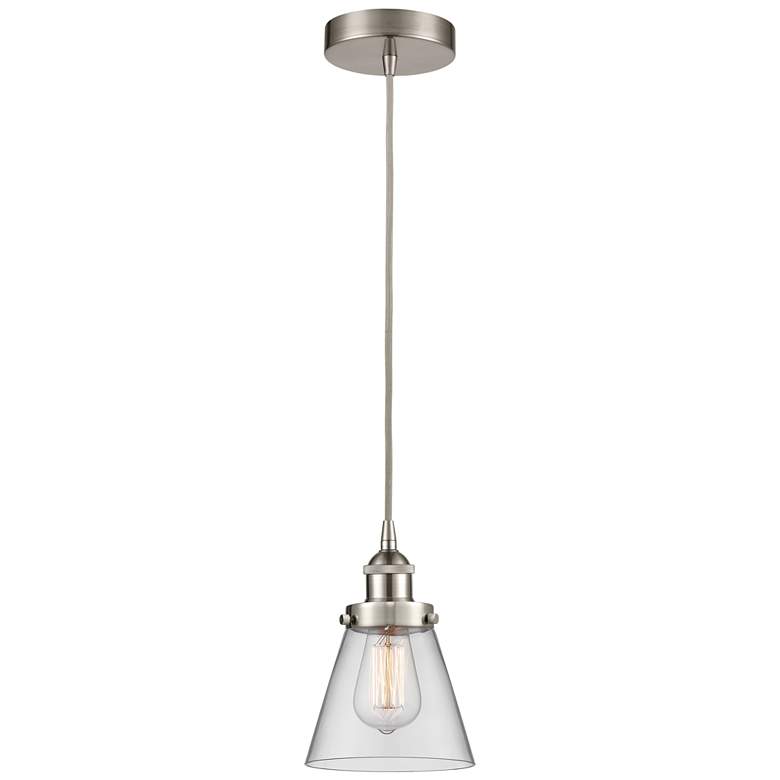 Image 1 Cone 6" Brushed Satin Nickel Mini Pendant w/ Clear Shade