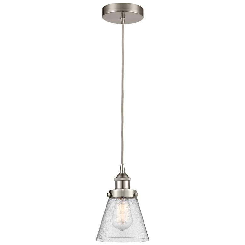 Image 1 Cone 6" Brushed Satin Nickel Mini Pendant w/ Seedy Shade