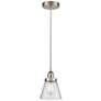 1_Cone 6" Brushed Satin Nickel Mini Pendant w/ Seedy Shade