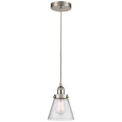 Cone 6" Brushed Satin Nickel Mini Pendant w/ Seedy Shade
