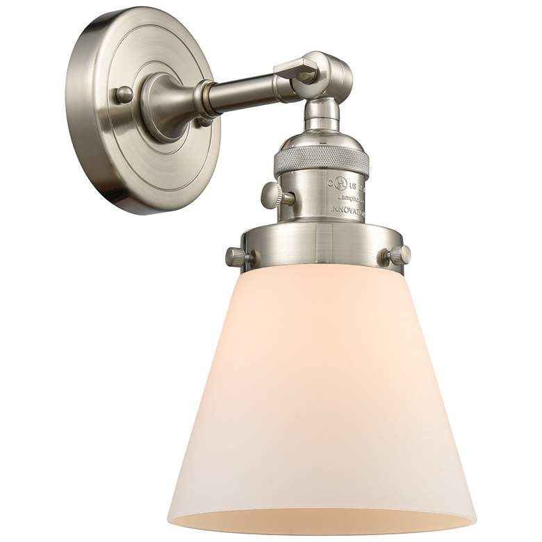 Image 1 Cone 6" Brushed Satin Nickel Sconce w/ Matte White Shade