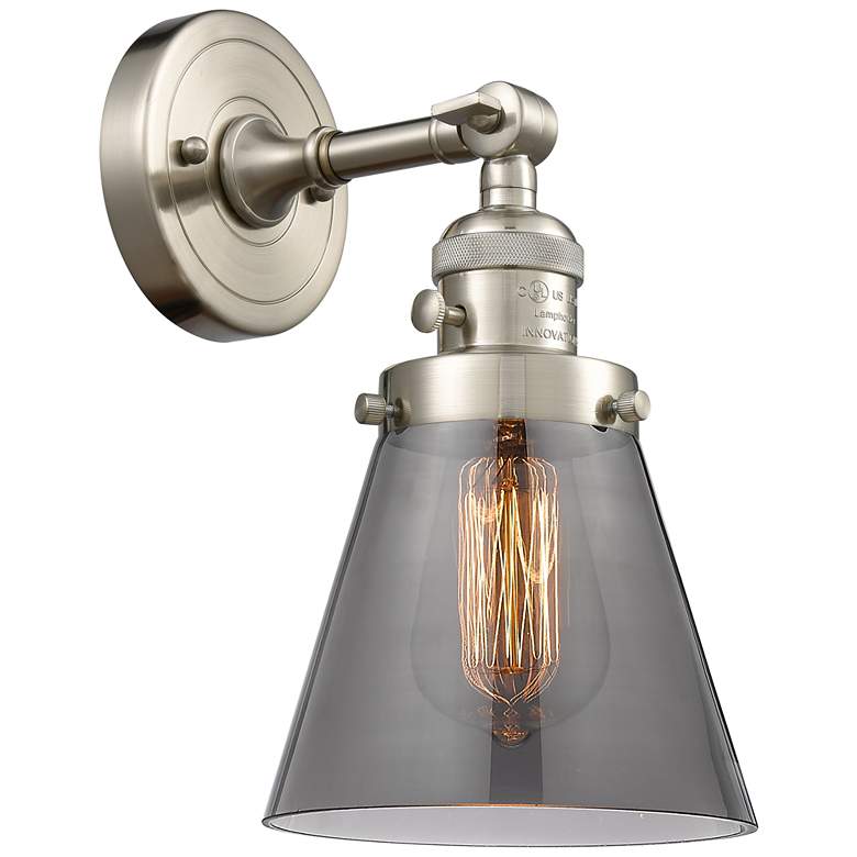Image 1 Cone 6" Brushed Satin Nickel Sconce w/ Plated Smoke Shade