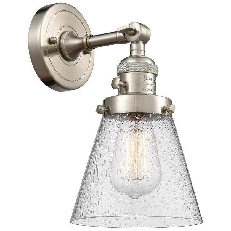 Image 1 Cone 6" Brushed Satin Nickel Sconce w/ Seedy Shade