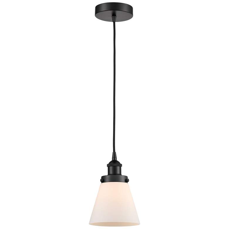 Image 1 Cone 6" Matte Black Mini Pendant w/ Matte White Shade