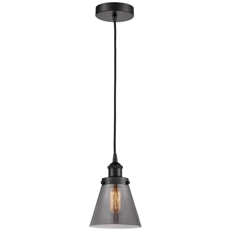 Image 1 Cone 6" Matte Black Mini Pendant w/ Plated Smoke Shade