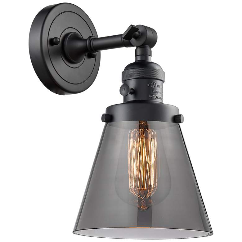 Image 1 Cone 6" Matte Black Sconce w/ Plated Smoke Shade