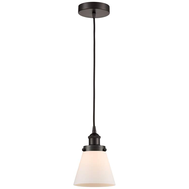 Image 1 Cone 6" Oil Rubbed Bronze Mini Pendant w/ Matte White Shade