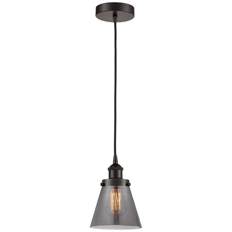 Image 1 Cone 6" Oil Rubbed Bronze Mini Pendant w/ Plated Smoke Shade