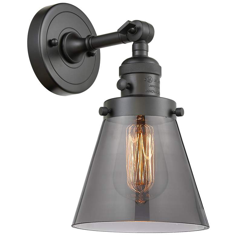 Image 1 Cone 6" Oil Rubbed Bronze Sconce w/ Plated Smoke Shade