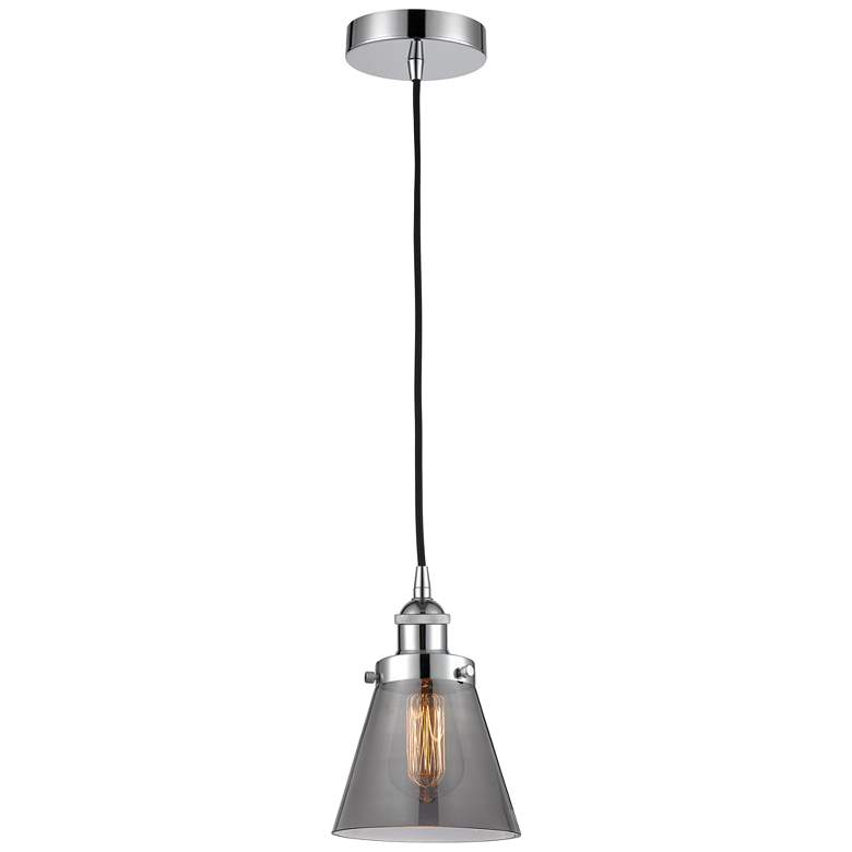 Image 1 Cone 6" Polished Chrome Mini Pendant w/ Plated Smoke Shade