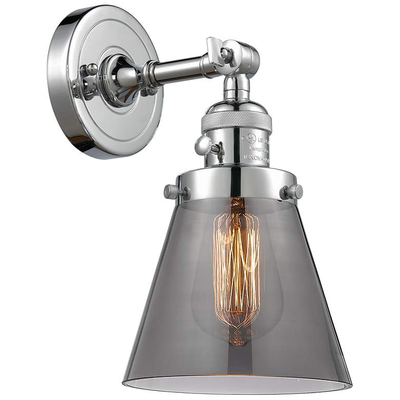 Image 1 Cone 6" Polished Chrome Sconce w/ Plated Smoke Shade