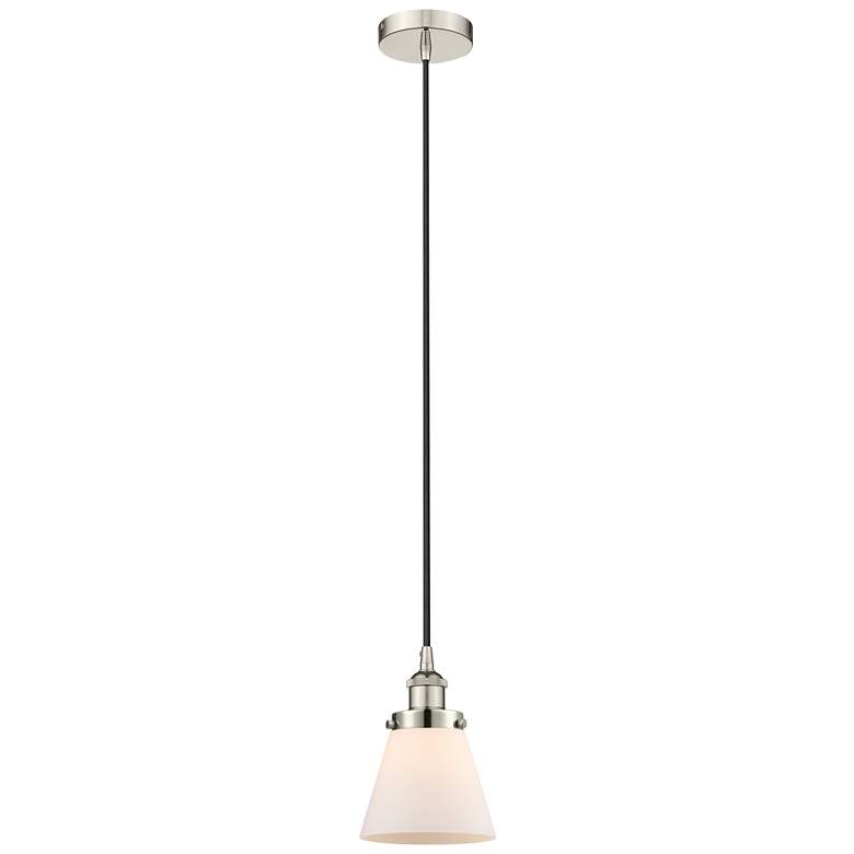 Image 1 Cone 6" Polished Nickel Mini Pendant w/ Matte White Shade