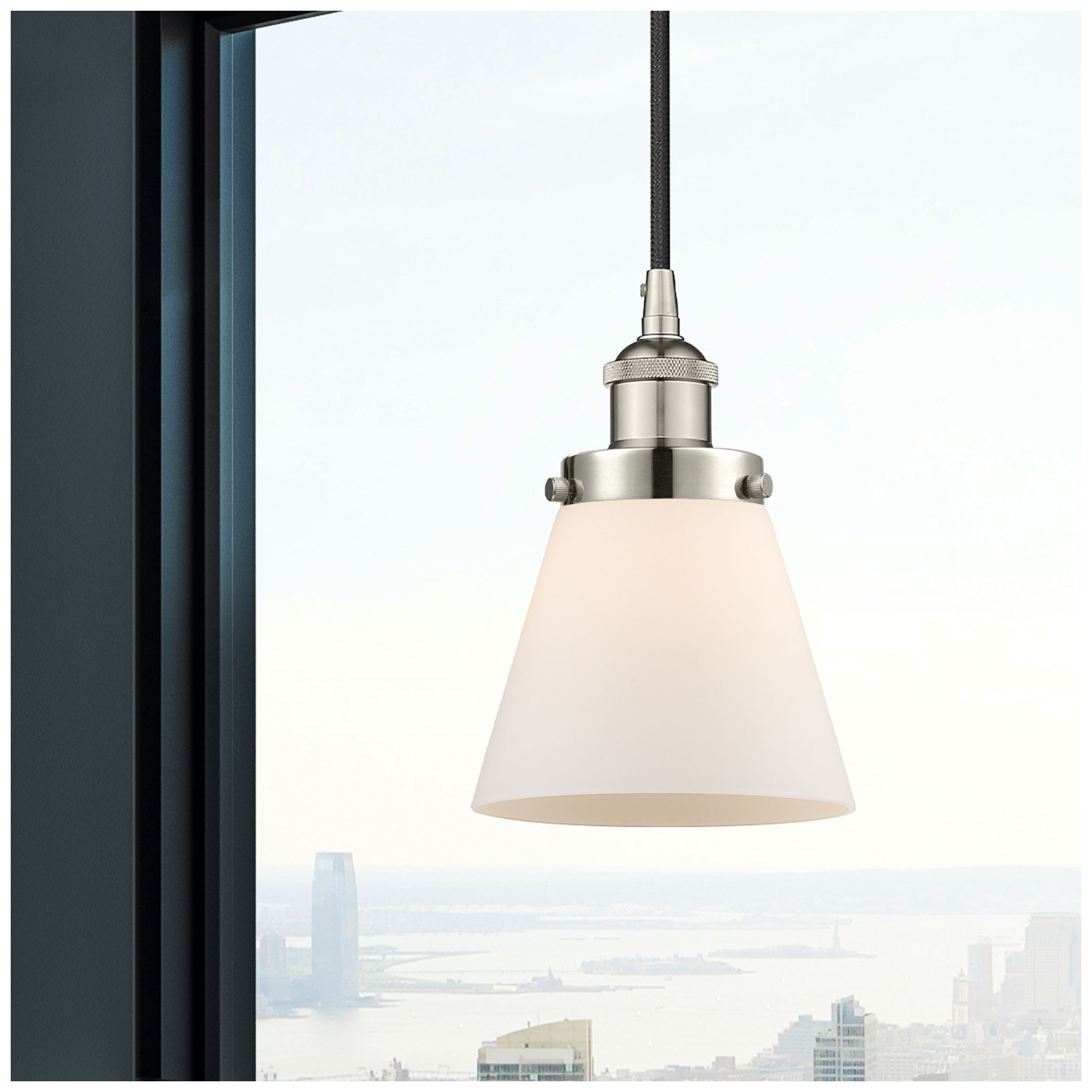 Image 2 Cone 6" Polished Nickel Mini Pendant w/ Matte White Shade more views