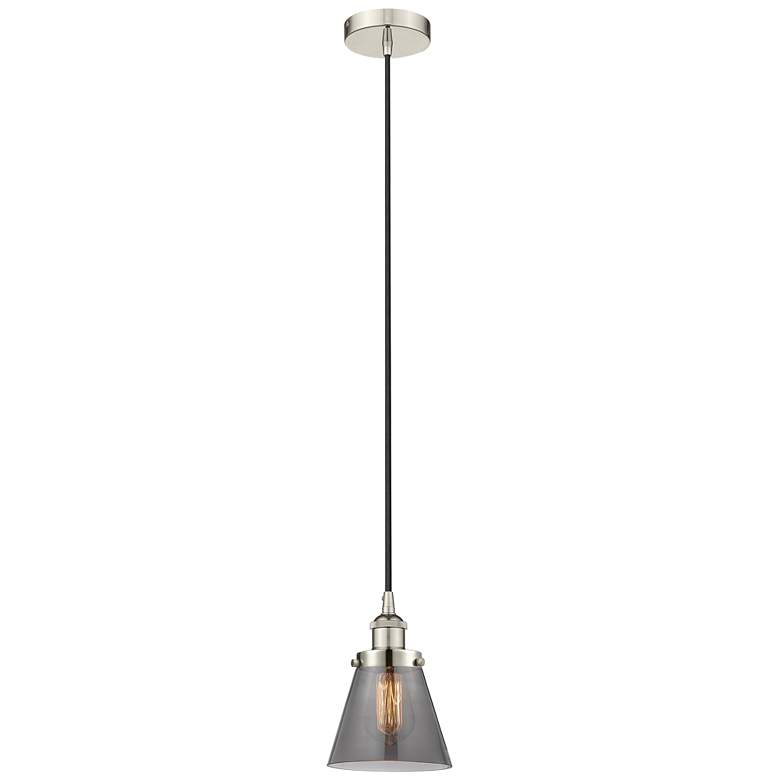 Image 1 Cone 6" Polished Nickel Mini Pendant w/ Plated Smoke Shade