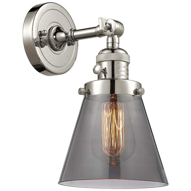 Image 1 Cone 6" Polished Nickel Sconce w/ Plated Smoke Shade