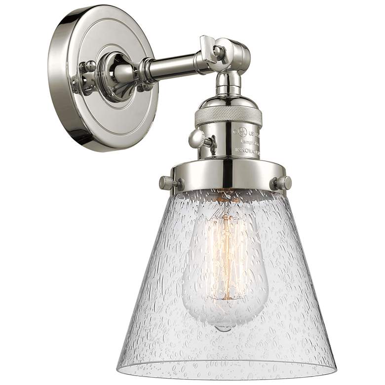 Image 1 Cone 6" Polished Nickel Sconce w/ Seedy Shade