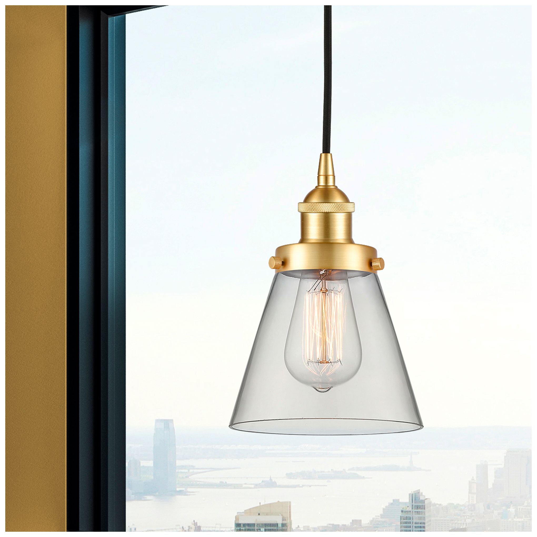 Image 2 Cone 6" Satin Gold Mini Pendant w/ Clear Shade more views