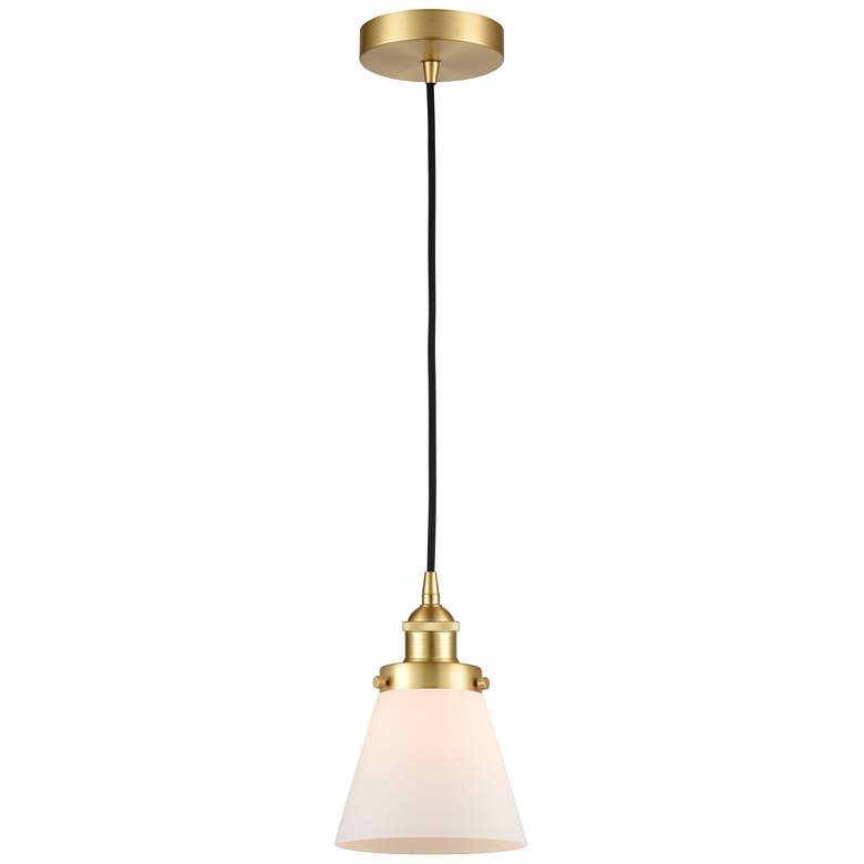 Image 1 Cone 6" Satin Gold Mini Pendant w/ Matte White Shade
