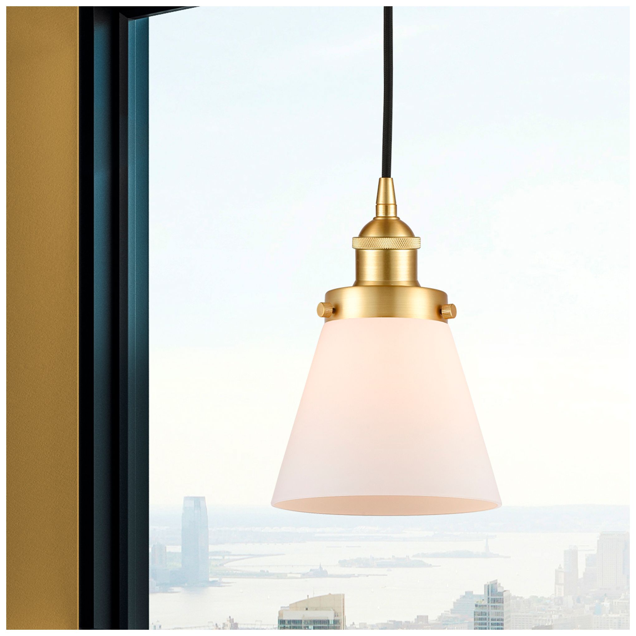 Image 2 Cone 6" Satin Gold Mini Pendant w/ Matte White Shade more views
