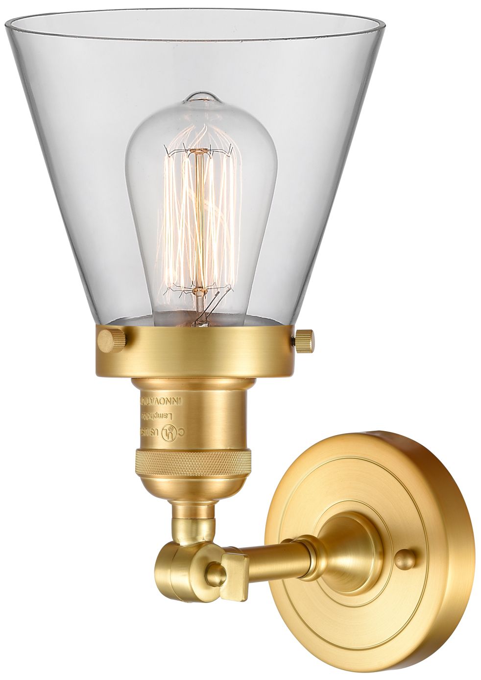 Image 2 Cone 6" Satin Gold Sconce w/ Clear Shade more views