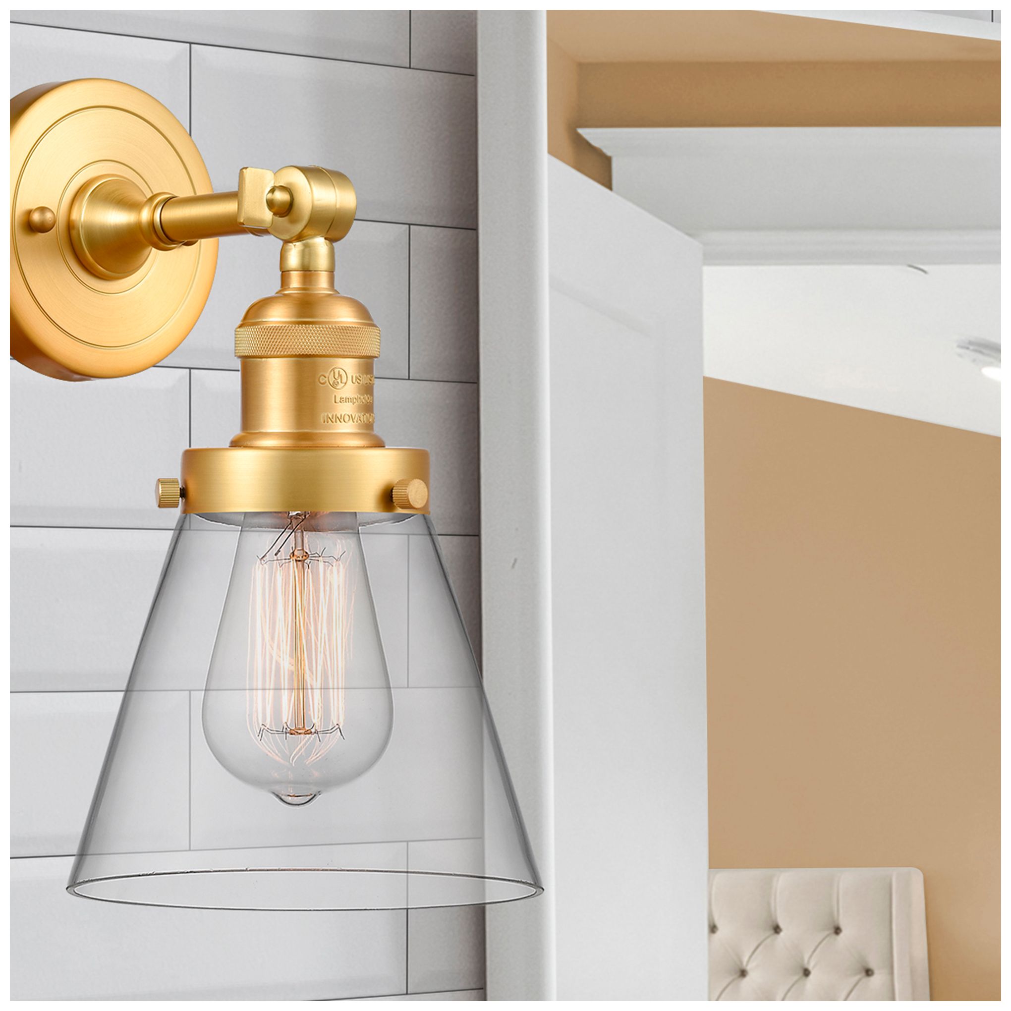 Image 4 Cone 6" Satin Gold Sconce w/ Clear Shade more views