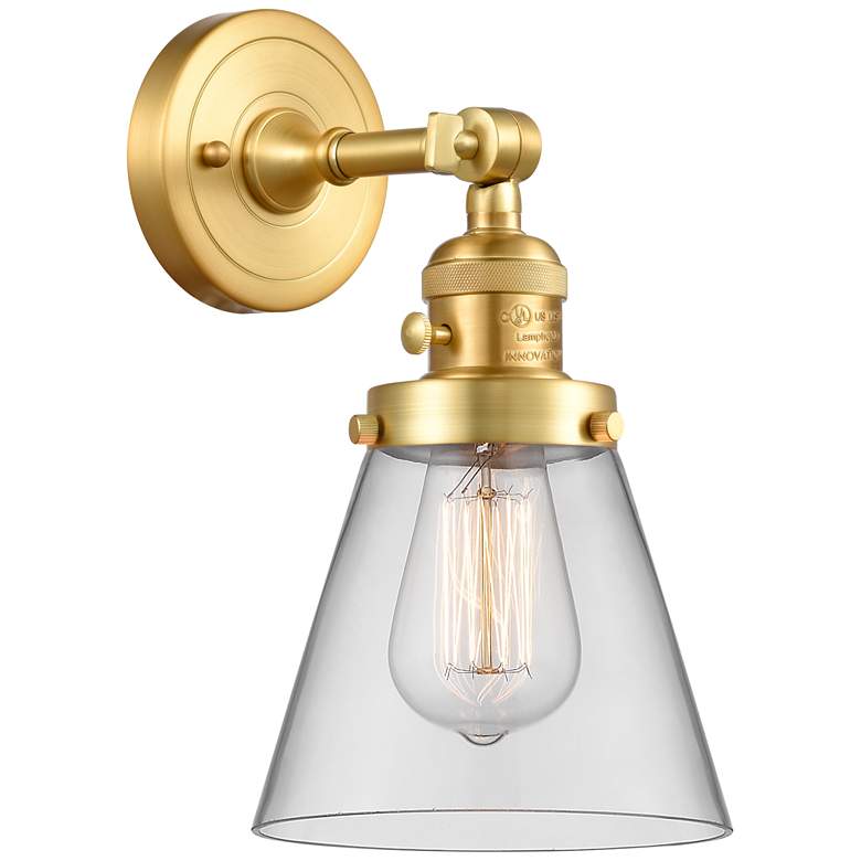 Image 1 Cone 6" Satin Gold Sconce w/ Clear Shade