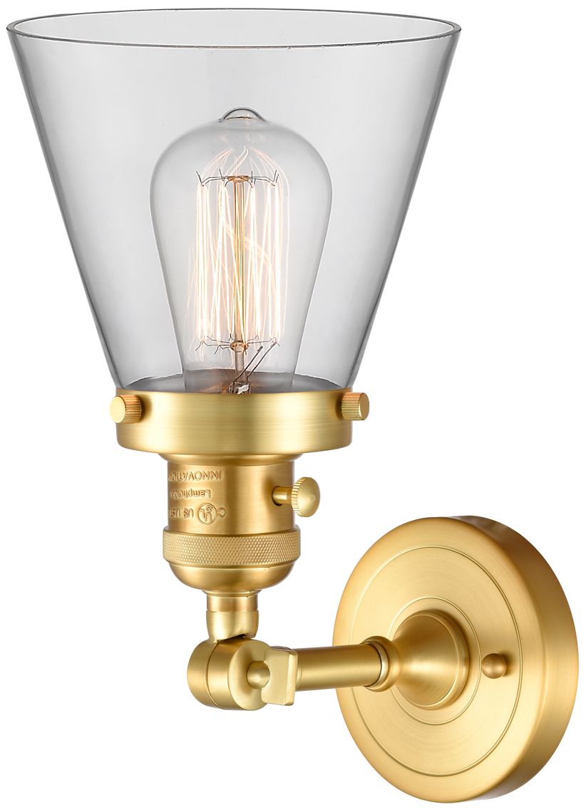 Image 2 Cone 6" Satin Gold Sconce w/ Clear Shade more views