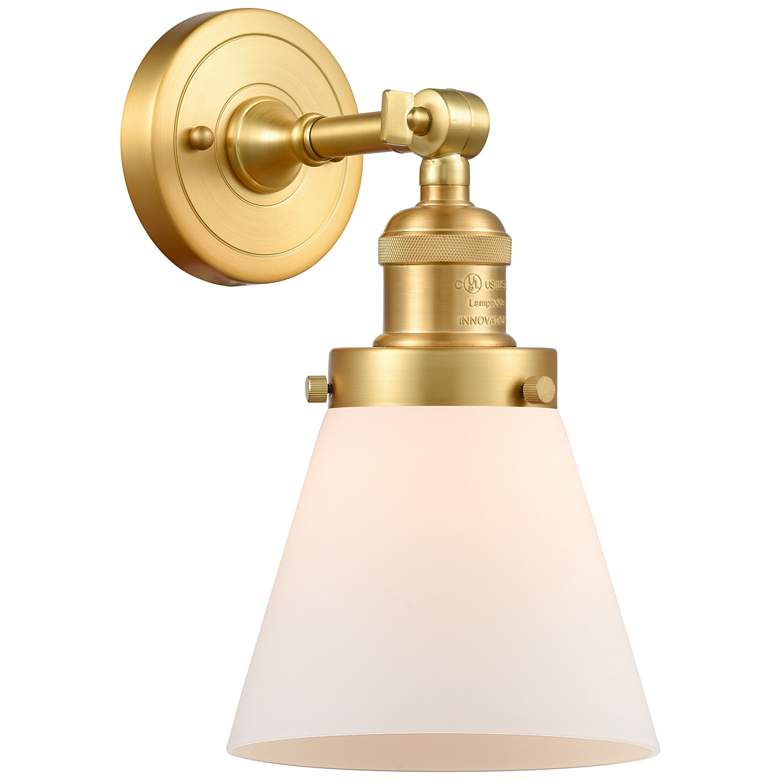 Image 1 Cone 6 inch Satin Gold Sconce w/ Matte White Shade