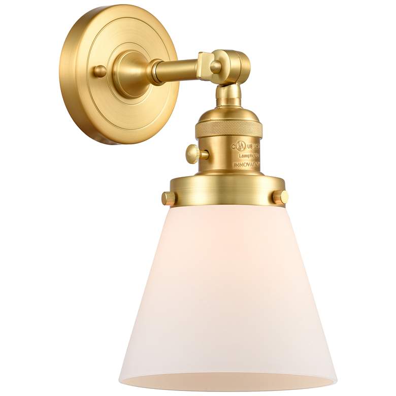 Image 1 Cone 6" Satin Gold Sconce w/ Matte White Shade