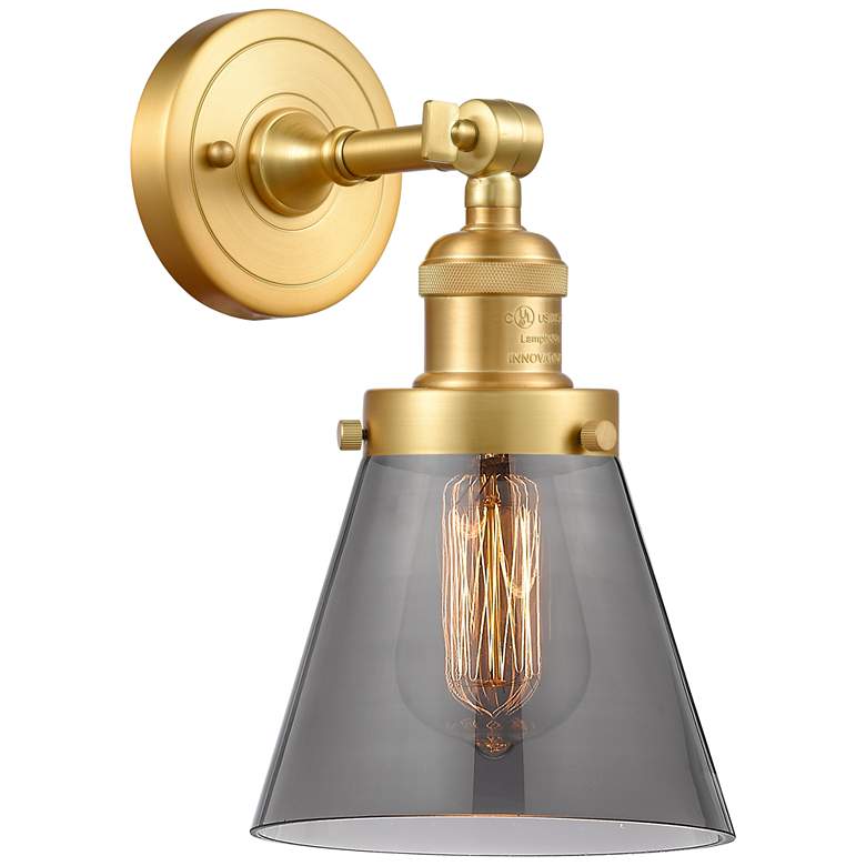 Image 1 Cone 6" Satin Gold Sconce w/ Plated Smoke Shade
