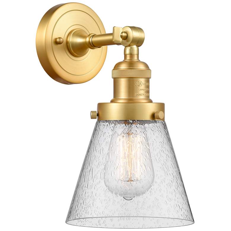 Image 1 Cone 6 inch Satin Gold Sconce w/ Seedy Shade