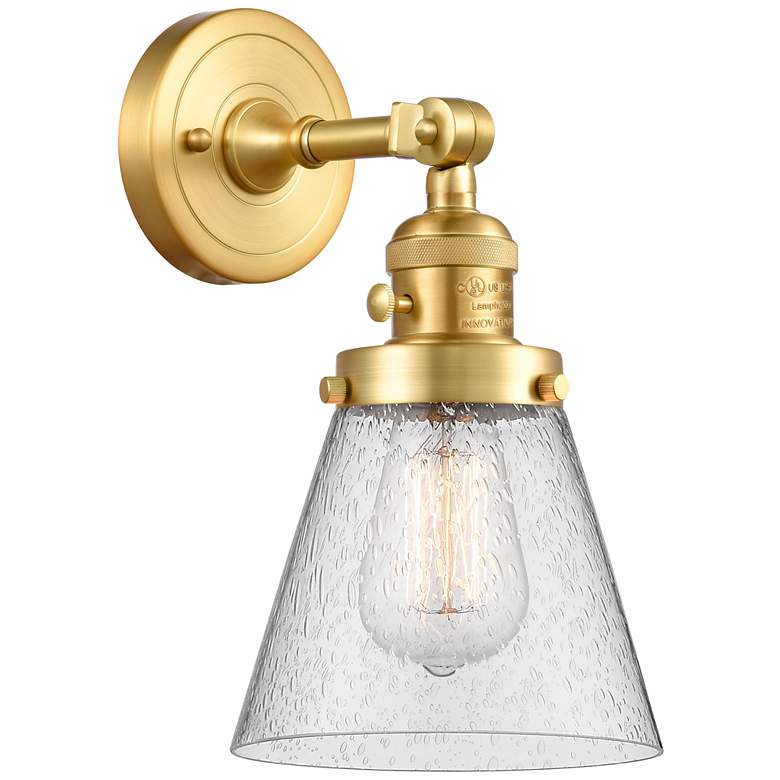 Image 1 Cone 6" Satin Gold Sconce w/ Seedy Shade
