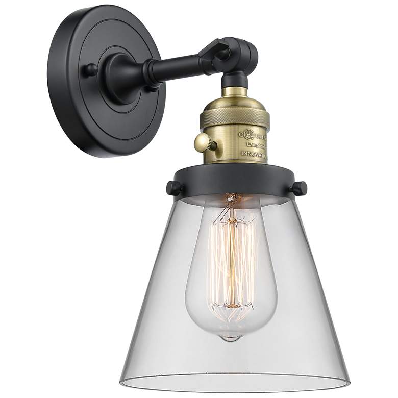 Image 1 Cone 6" Sconce LED - Black Brass Finish - Clear Shade