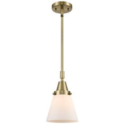 Cone 6" Wide Antique Brass and Matte White Mini Pendant
