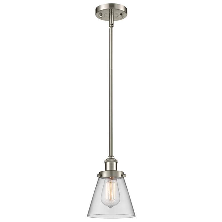 Image 1 Cone 6"W Brushed Satin Nickel Mini Pendant with Clear Shade