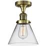 Cone 7.75" Wide Antique Brass Semi Flush Mount w/ Clear Shade
