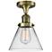 Cone 7.75" Wide Antique Brass Semi Flush Mount w/ Clear Shade