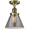 Cone 7.75" Wide Antique Brass Semi Flush Mount w/ Plated Smoke Shade